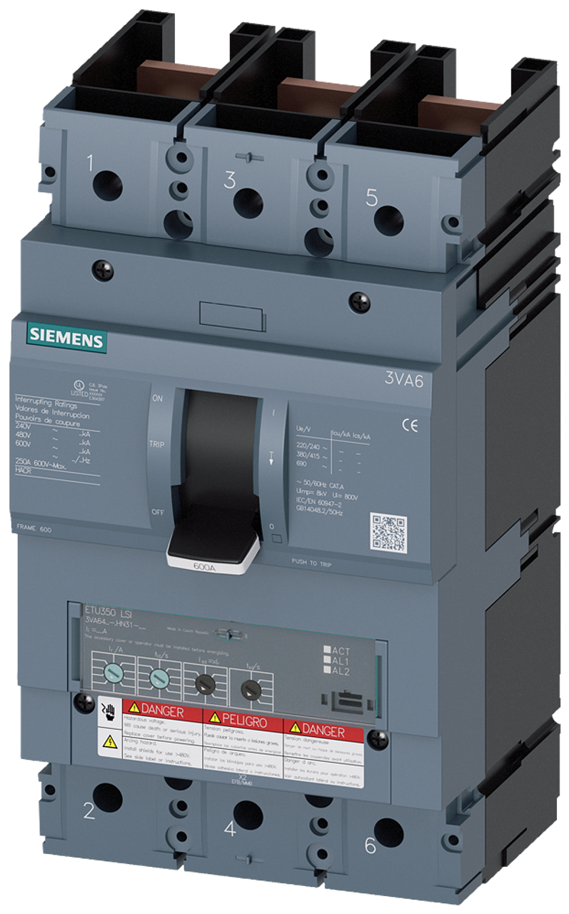 3VA6460-5HN31-0AA0 Siemens Molded Case Circuit Breaker With Electronic Trip Unit, 600A 3-Pole